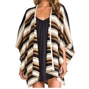 REVOLVE RVCA White Gold and Black Turkic Poncho Drape Sweater Size Med/Large